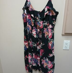 torrid Black One-Shoulder Floral Ruffle Dress with Pink & Purple Blooms